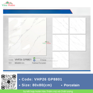 Gạch ốp lát 80x80 Viglacera VHP26 GP8801 Bóng