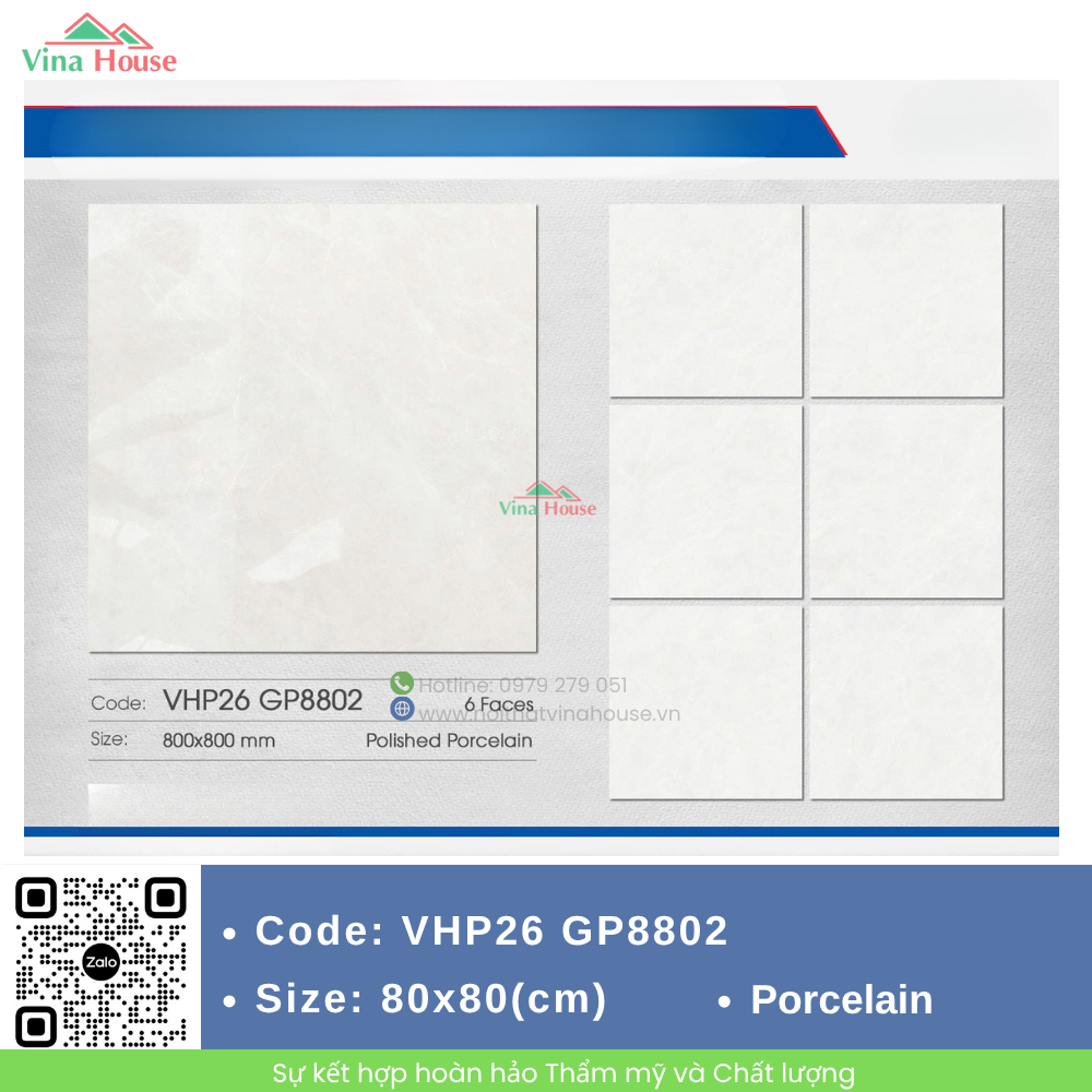 Gạch ốp lát 80x80 Viglacera VHP26 GP8802 Bóng
