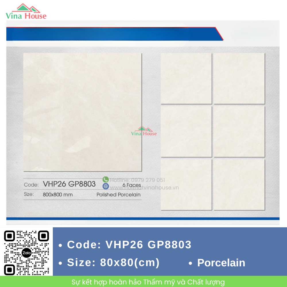 Gạch ốp lát 80x80 Viglacera VHP26 GP8803 Bóng