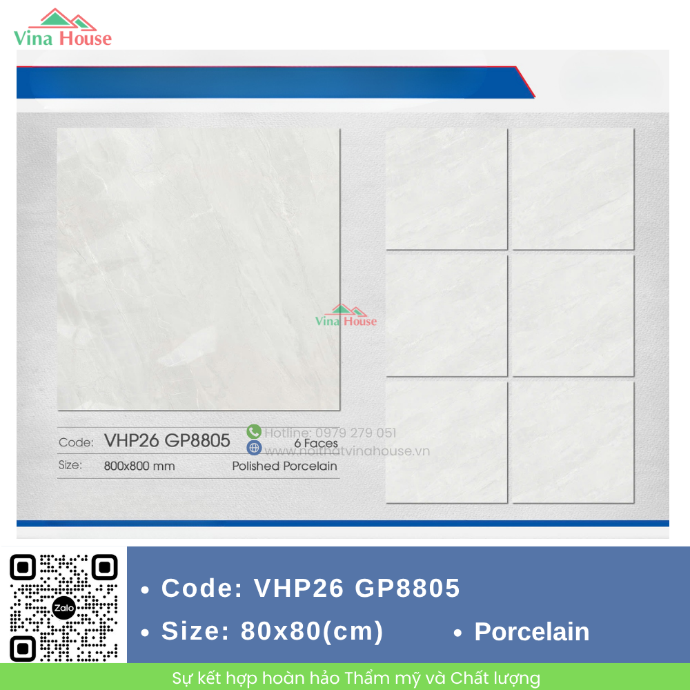Gạch ốp lát 80x80 Viglacera VHP26 GP8805 Bóng