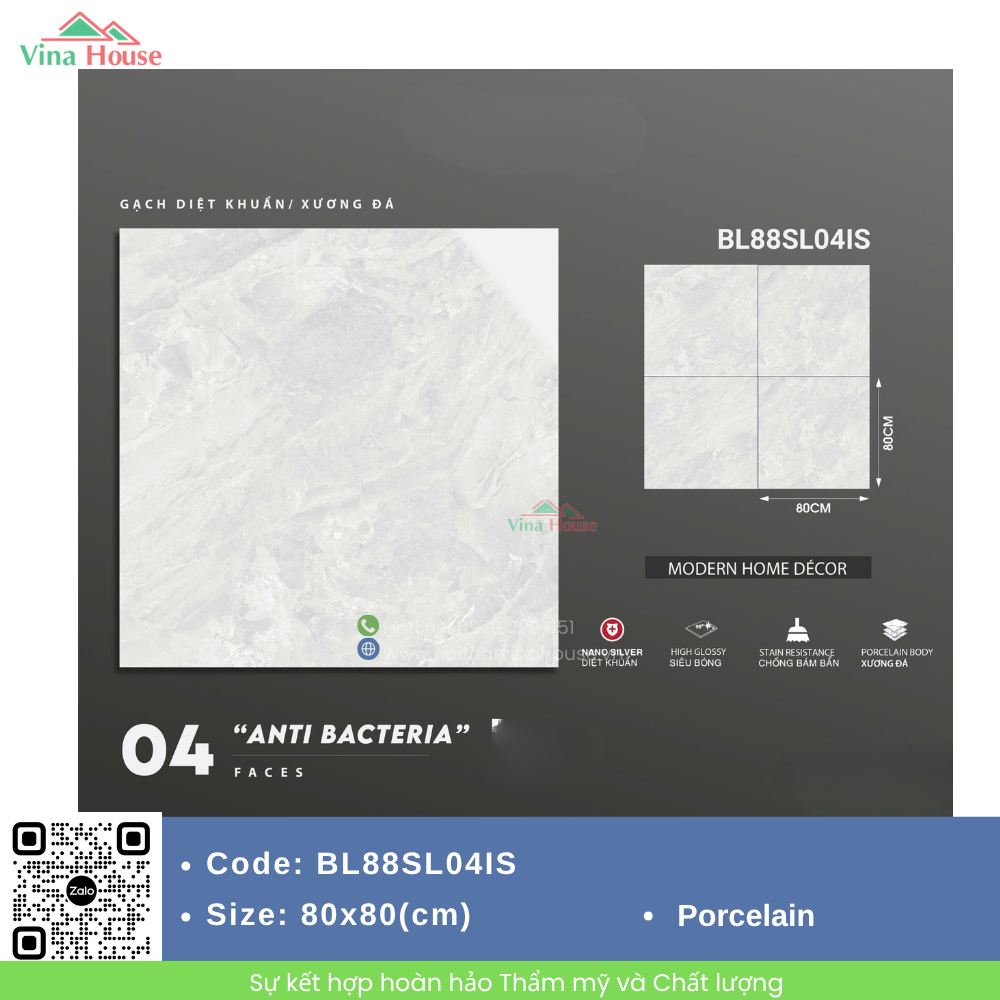 Gạch ốp lát 80x80 Trung Quốc BL88SL04IS Bóng Đẹp