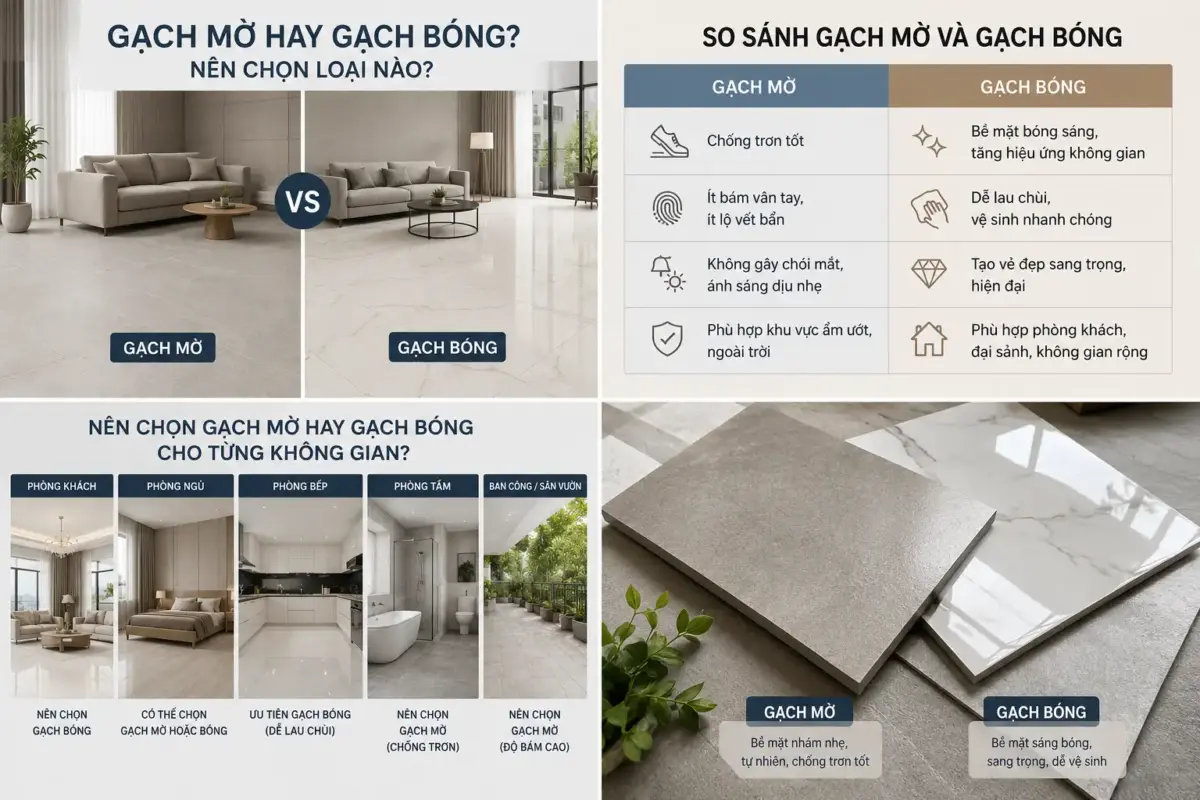 Gạch Mờ Hay Gạch Bóng? Nên Chọn Loại Nào?