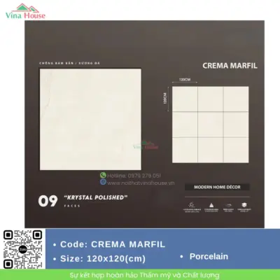 Gạch 120×120 Trung Quốc CREAMA MARFIL