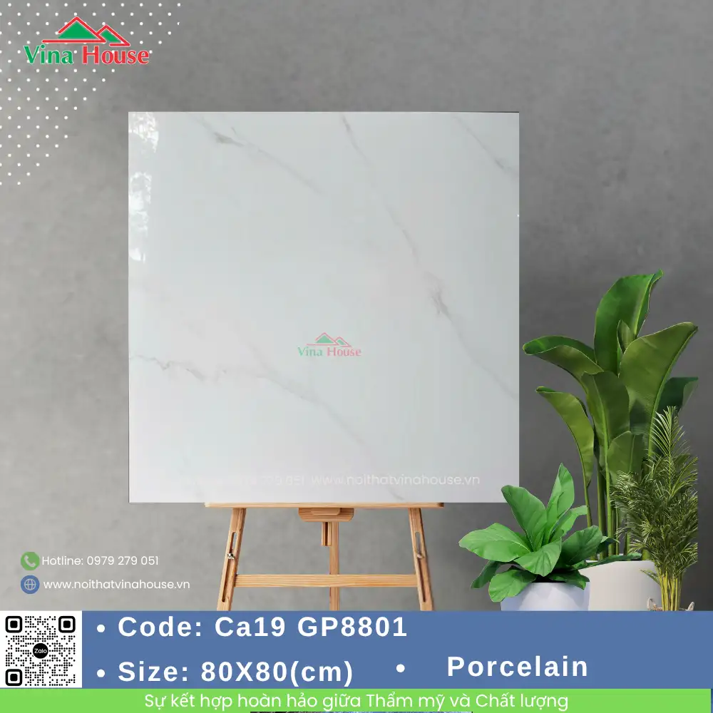 Gạch ốp lát 80x80 Viglacera CA19 GP8801 Bóng