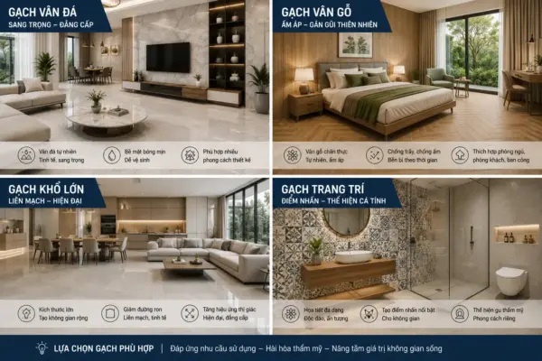 Khám phá các dòng gạch đang được thị trường quan tâm như gạch vân đá, vân gỗ, gạch khổ lớn và gạch trang trí cho không gian hiện đại.