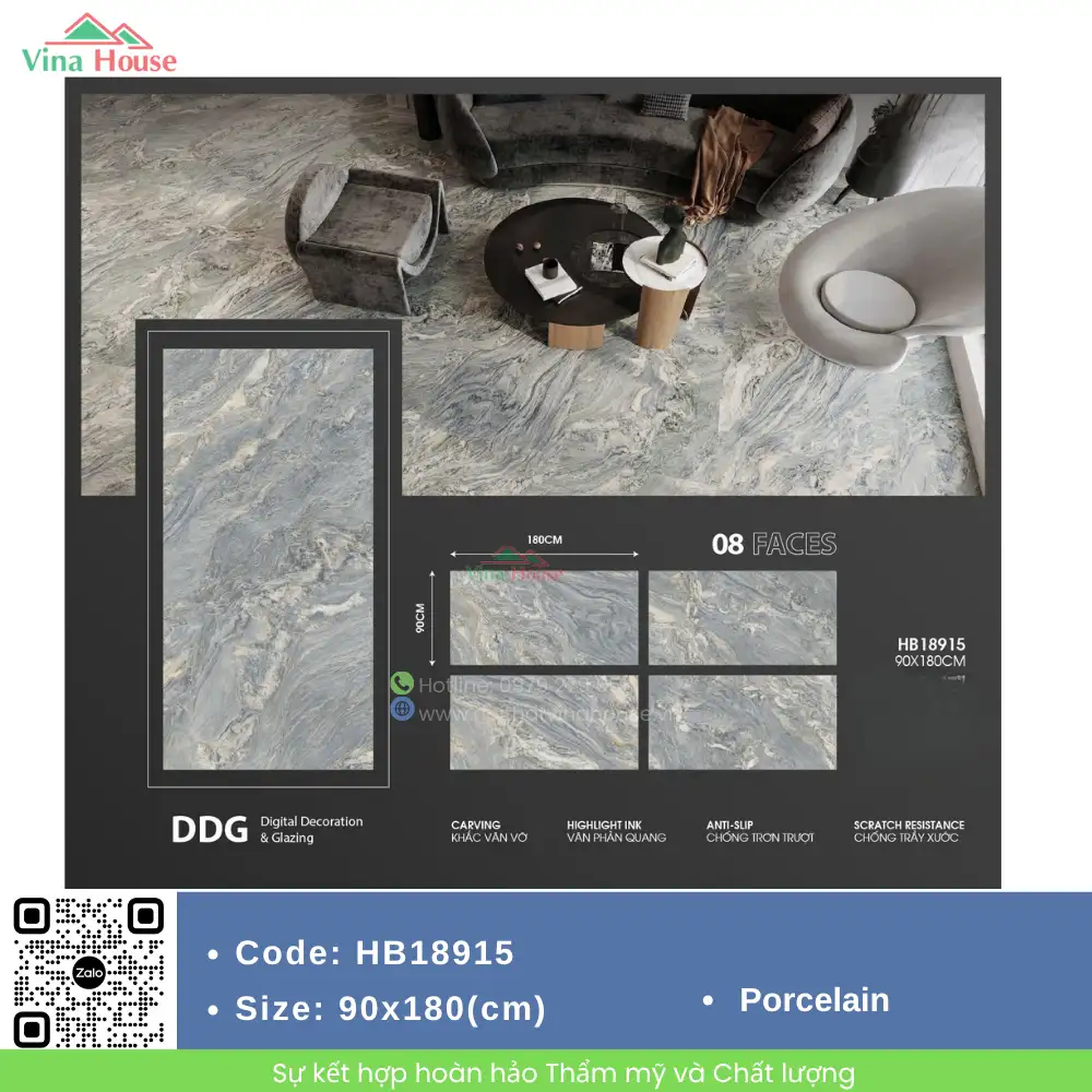Gạch ốp lát 90X180 Trung Quốc HB18915 matt