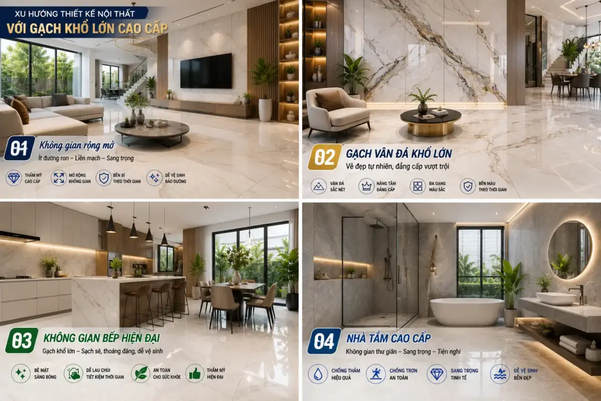 Xu Hướng Thiết Kế Nội Thất Với Gạch Khổ Lớn Cao Cấp