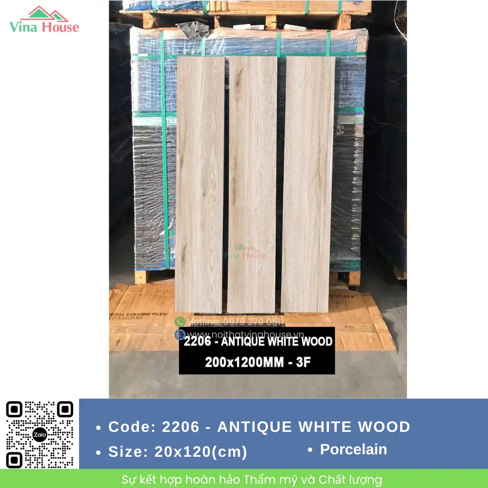 Gạch 20x120 Ấn Độ 2206 - ANTIQUE WHITE WOOD