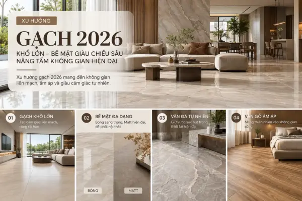 Gạch Khổ Lớn Và Bề Mặt Giàu Chiều Sâu – Xu Hướng Nâng Tầm Không Gian 2026
