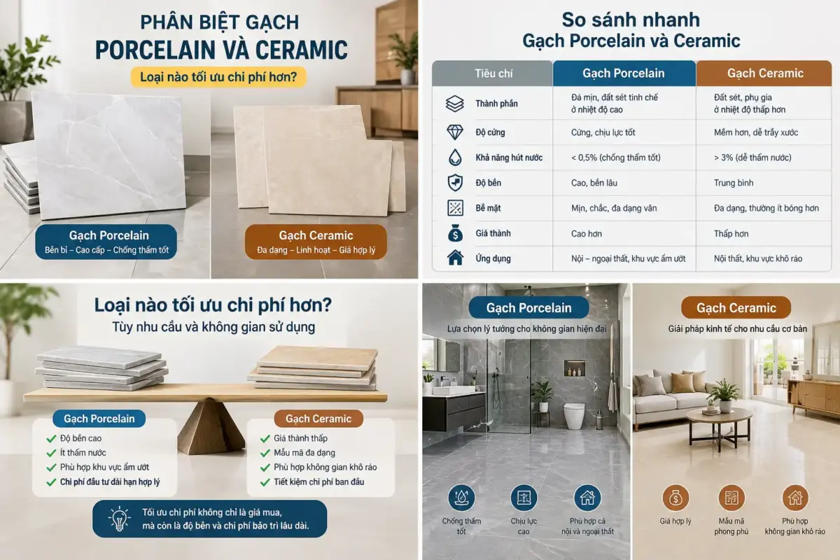 Phân Biệt Gạch Porcelain Và Ceramic: Loại Nào Tối Ưu Chi Phí Hơn?