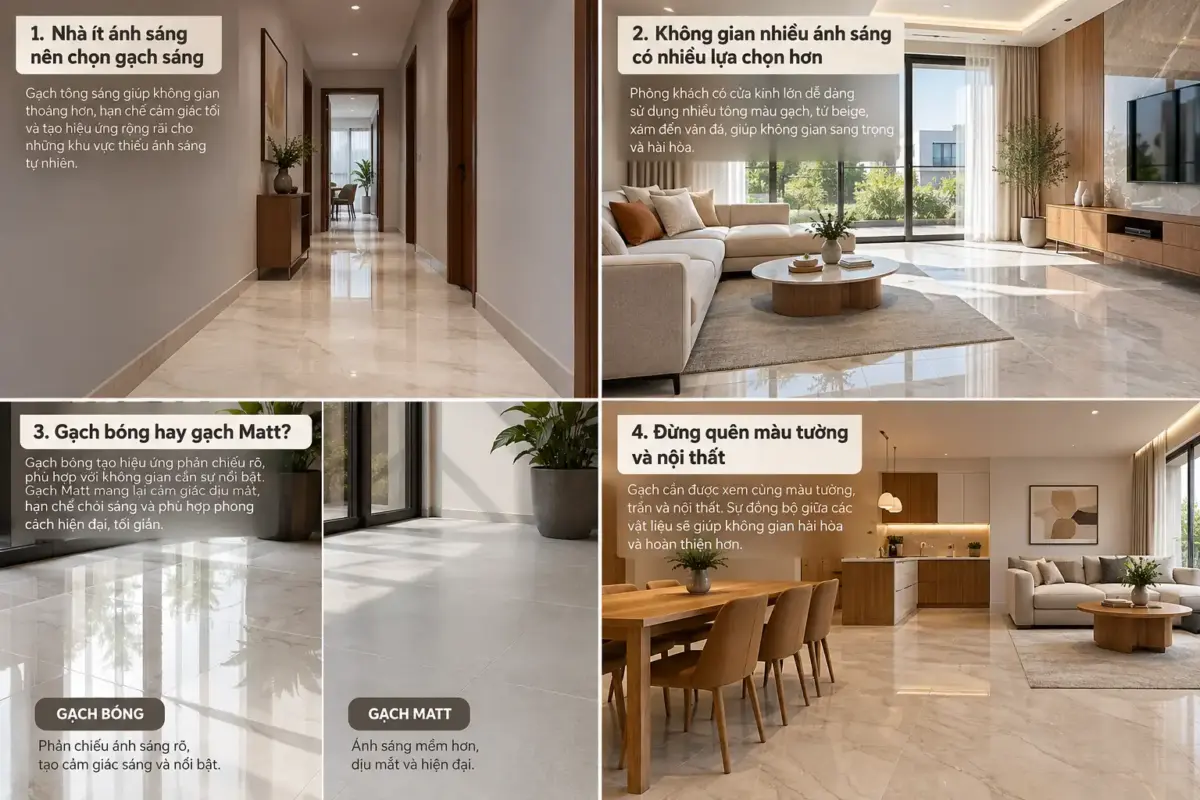 Nhà Nhiều Hay Ít Ánh Sáng? Chọn Gạch Đúng Cách Để Không Gian Đẹp Hơn
