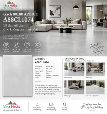 Gạch 80×80 APODIO A88CL1074 Matt Baby Skin