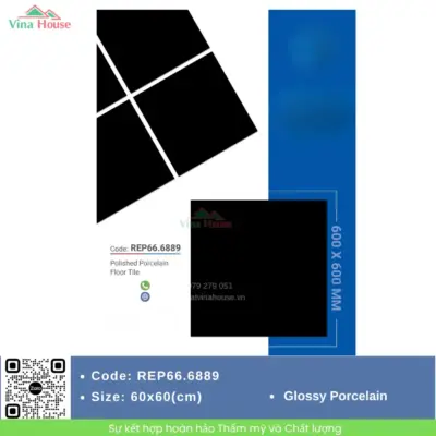 Gạch 60×60 Redstar REP66.6889 Đen Trơn