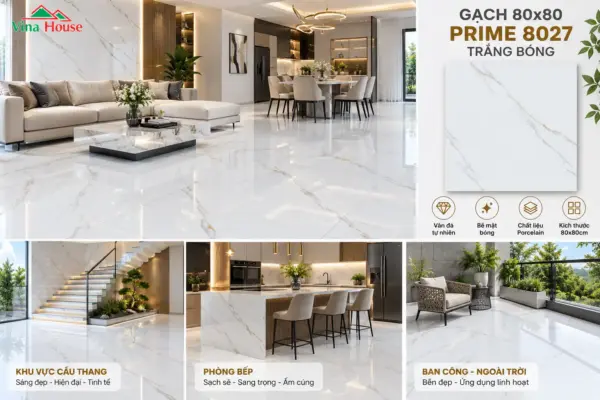 Gạch 80×80 Prime 8027 Trắng Bóng