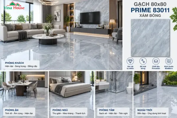 Gạch 80×80 Prime 83011 Xám Bóng
