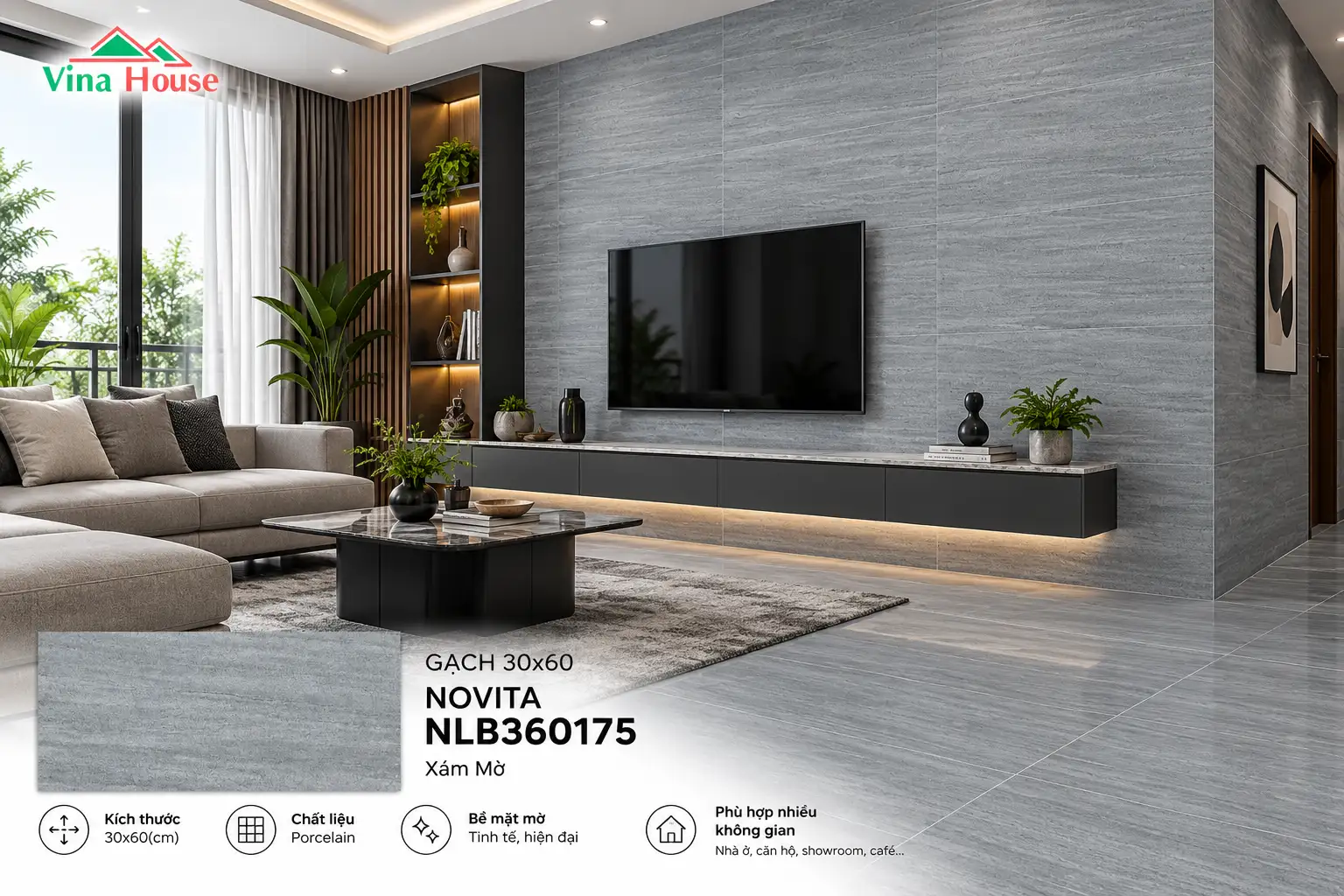 Gạch 30x60 NOVITA NLB360175 Xám Mờ Gạch 30x60 NOVITA NLB360175 Xám Mờ