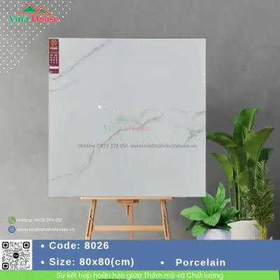 Gạch 80×80 Prime 8026 Trắng Bóng